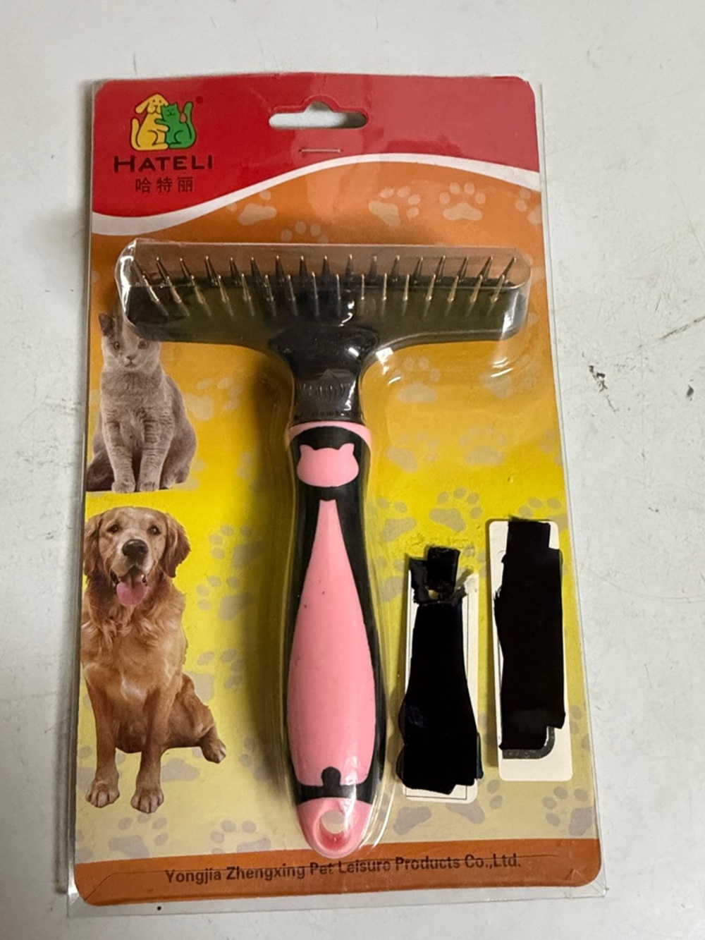 HATELI Pink & Black Pet Grooming Rake hairbrush
